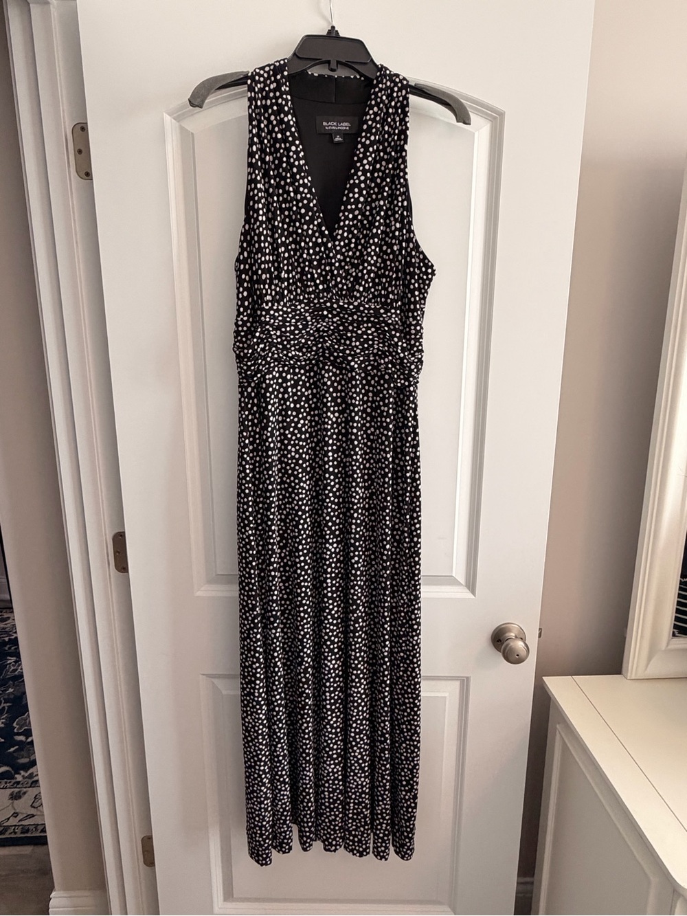 Black Label by Evan-Picone Black & White Polka Dot Sleeveless Maxi Dress